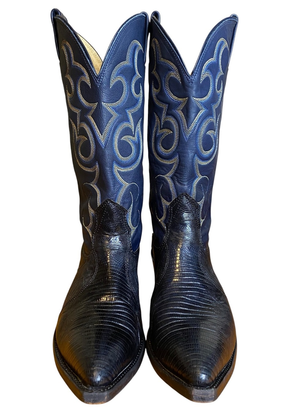 Nocona 1550-28-005 Vintage Blue Lizard & Leather Western Cowgirl Boots SZ 7D - Picture 2 of 15